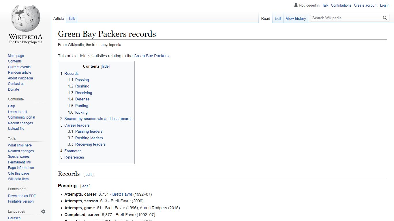 Green Bay Packers records - Wikipedia